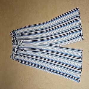 B83 PLUS SIZE STRIPE PANTS BACK SMOCKING WAIST TIE BLUE NEW